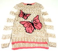 Smetanovo-béžový třpytivý svetr s motýly zn. George