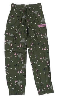 Khaki květované plátěné cuff kalhoty s motýlky zn. Kids 
