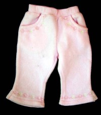 Růžové fleecové kalhoty s kytičkami zn. Little Bundle