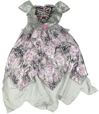 Kostým - Šedo-růžové květované šaty s kostrou zn. F&F