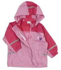 Růžovo-tmavorůžová nepromokavá bunda s kapucí a srdíčky zn. Pocopiano