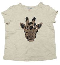 Béžové melírované tričko se žirafou z flitrů zn. M&S
