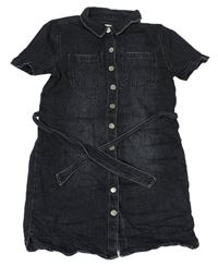 Černé riflové košilové šaty s páskem zn. River Island