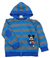 Modro-šedá pruhovaná propínací mikina Mickey mouse s kapucí zn. Disney