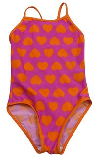 Tmavorůžovo-oranžové srdíčkované jednodílné plavky zn. F&F
