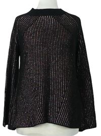 Dámský černo-barevný třpytivý žebrovaný svetr zn. Matalan 