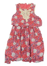 Růžové květinové šaty s krajkou zn. C&A