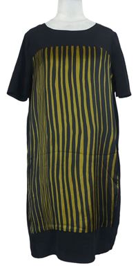 Dámské černo-olivové pruhované šaty zn. Jasper Conran 