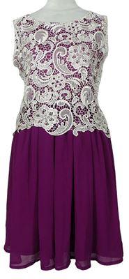 Dámské purpurovo-bílé krajkovo-šifonové šaty zn. Boohoo 