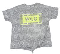 Béžovo-bílé vzorované tričko s nápisem zn. River island