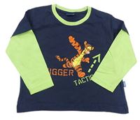 Tmavomodro-neonově zelené triko s Tygrem zn. Disney