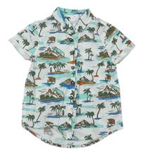 Bílo-světletyrkysová košile s dinosaury a palmami zn. F&F