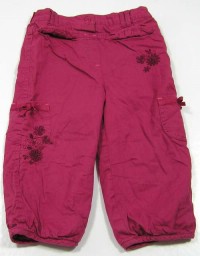Růžové plátěné oteplené kalhoty s kytičkami a kapsami zn. TU