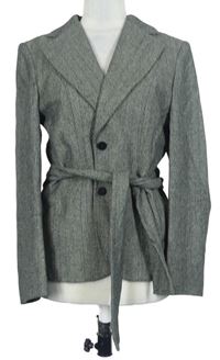 Dámský černo-šedý vzorovaný vlněný krátký kabát s páskem zn. Amaranto 