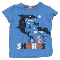 Modré tričko se žraloky a nápisy zn. Kiki&Koko