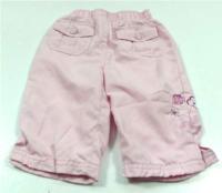 Růžové šusťákové kalhoty s kytičkami 