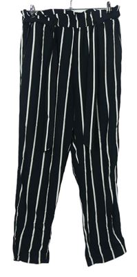 Dámské černé proužkované volné kalhoty s páskem zn. H&M
