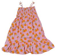 Růžové plátěné letní šaty s pomeranči zn. H&M