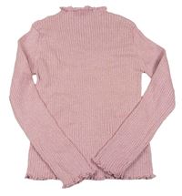 Růžový třpytivý žebrovaný svetr zn. Tu