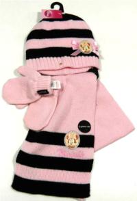 Outlet - 3set -Růžovo-černá čepička s Minnie+šála+rukavičky zn. George+Disney