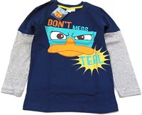 Nové - Tmavomodro-šedé triko s ptakopyskem Perrym zn. Disney 