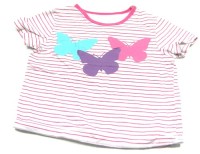 Růžovo-bílé pruhované tričko s motýlky zn. George