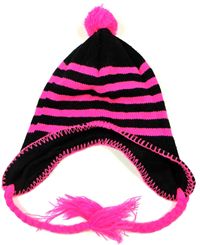 Černo-neonově růžová pruhovaná čepice