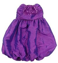 Purpurové slavnostní balonové šaty s flitry a bez ramínek zn. M&Co.