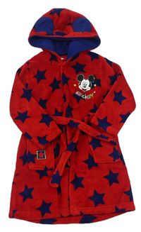 Červený chlupatý župan s Mickey a hvězdičkami a kapucí zn. Disney