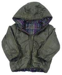 Khaki-fialová oboustranná šusťáková zimní bunda s kapucí zn. Zara