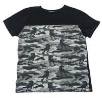 Černo-šedé army tričko s dinosaury zn. Next