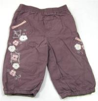 Fialové plátěné kalhoty s kytičkami zn. Debenhams 
