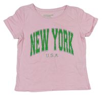 Růžové crop tričko s nápisy New York zn. Primark