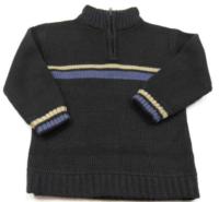 Tmavomodrý pletený svetr s pruhy 