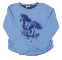 Modré melírované triko s koníkem zn. Yigga