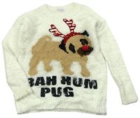 Smetanový chlupatý vánoční svetr s pejskem zn. M&Co