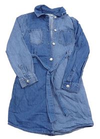 Modro-světlemodré riflové propínací košilové šaty s páskem zn. George