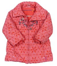 Růžový vzorovaný šusťákový zimní kabát s kytičkami zn. Cake walk