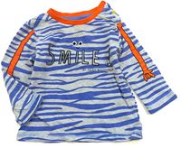 Šedo-modré vzorované triko s nápisem zn. Mothercare