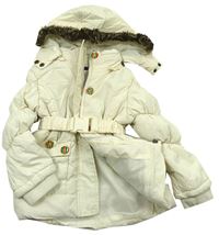 Bílá šusťáková zimní bunda s kapucí a páskem 