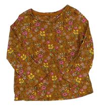 Hnědo-barevné květované triko zn. Tu