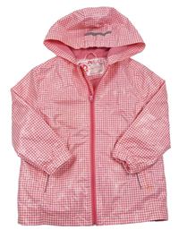 Růžovo-bílá kostkovaná nepromokavá jarní bunda s kapucí zn. Pocopiano