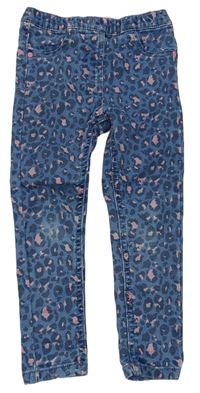 Modro-tmavomodro-růžové džegíny s leopardím vzorem zn. M&Co.
