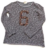 Šedé leopardí triko s číslem z flitrů zn. Zara