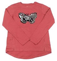 Růžové triko s motýlkem s překlápěcími flitry zn. Vertbaudet