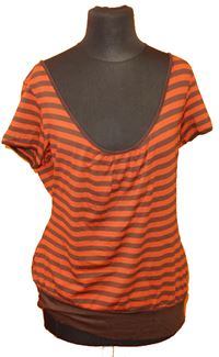 Dámské hnědo-oranžové pruhované tričko 