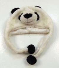 Bílo-černá chlupatá čepička panda