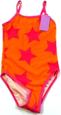 Nové - Oranžovo-růžové jednodílné plavky s hvězdičkami zn. F&F