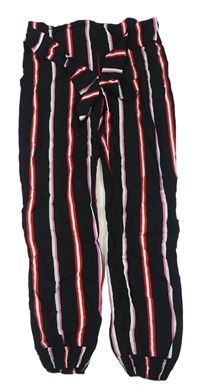 Černo-bílo-růžové pruhované lehké kalhoty zn. Primark