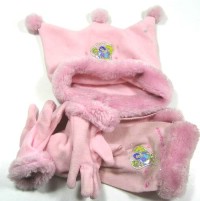3Set- Růžová fleecová čepička+šáličks+rukavičky s princeznami zn. Disnex